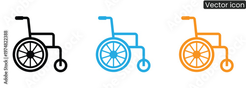 Wheelchair icons in black, Blue, And orange on white background