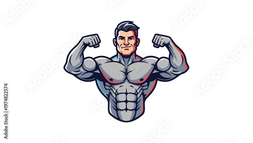 Muscular Cartoon Man Flexing Biceps.