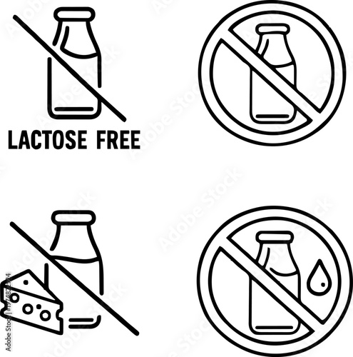 lactose free icon. cow milk bottle ban symbol. line icon vector stock