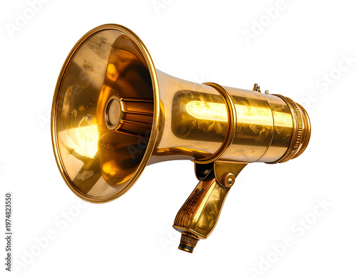 Vintage brass megaphone with handle and bell