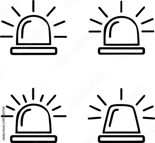 Outline siren lamp icon, with editable stroke. Emergency beacon with light rays. Police or ambulance flasher, alarm signal, emergency lamp, alert flash light, urgent warning and caution. Vector icon