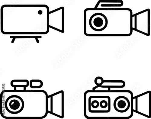 Vector icon of a video camera, representing media, recording, and film themes. Simple black and white design. Editable stroke.