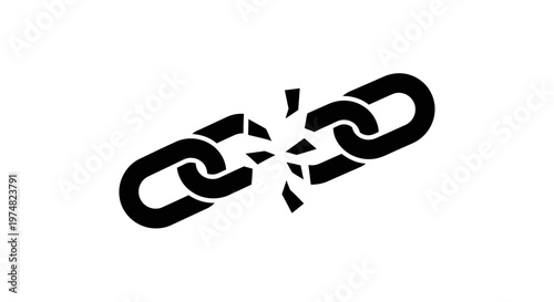 Broken Chain Link Icon Symbolizing Weakness or Disconnection on Isolated White Background