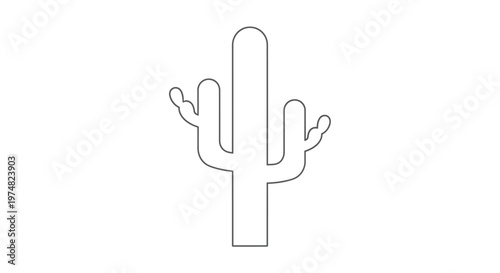 Simple Outline Cactus Plant Illustration on Isolated White Background