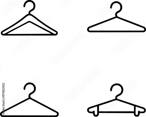 Wardrobe or cloakroom icon showing a simple hanger. Minimalist outline and filled vector illustration for changing room, dressing area and storage signage design.
