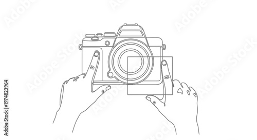 Two hands holding a digital camera, framing a shot on the screen, in a photography concept with an isolated white background, ready to capture moments.