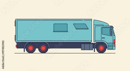 Side view of a light blue cargo truck or lorry, designed for freight transportation and long-haul logistics, on a bright light yellow background, symbolizing efficient delivery and moving services.