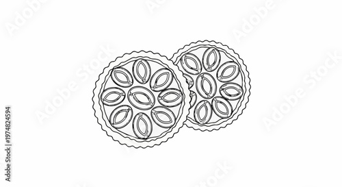 Two stylized plum tarts with scalloped crusts are depicted