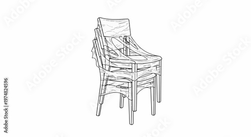 An artistic line drawing of a chair with torn fabric resembling cobwebs or a mummy wrap
