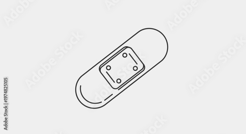 Simple line art icon of an adhesive bandage or plaster, representing first aid, wound care, health, and medical treatment