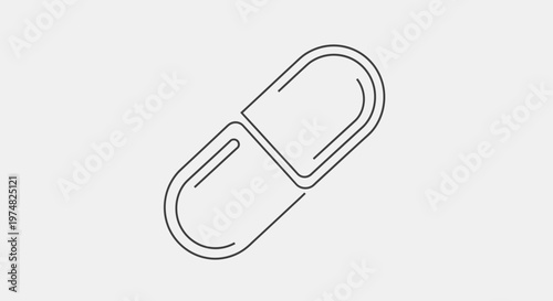 Minimalist outline icon of a medical capsule or pill. Linear drug symbol for healthcare, pharmacy, medicine, and treatment concepts.