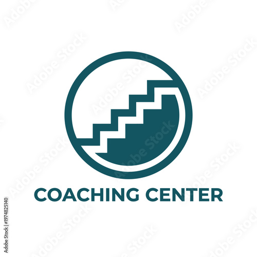 Modern stair silhouette logo for professional coaching center with circular rim.