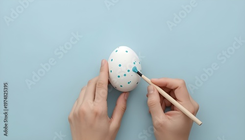 Minimalist Easter Egg Painting with Blue Polka Dots
