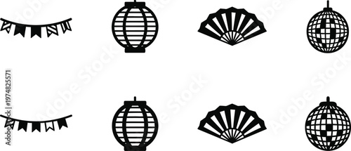 Decorative lanterns icon set vector illustration for festive designs celebrations and holiday graphics
