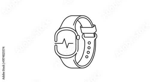 Line art icon of a smartwatch displaying a heartbeat symbol, representing modern health monitoring and wearable fitness technology.