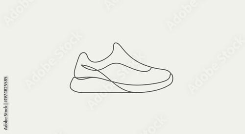 Minimalist continuous line art drawing of a modern athletic running shoe or sneaker, clean vector illustration on a simple background