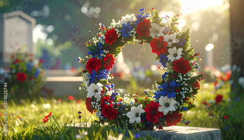 Patriotic Floral Wreath for Memorial Day Honor and Remembrance