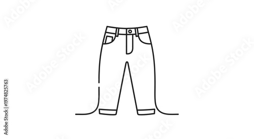 Minimalist line art illustration of a pair of casual pants or jeans. Simple graphic icon for fashion, clothing, or apparel design.