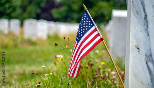 Small American Flag in Grass for Memorial Day Remembrance