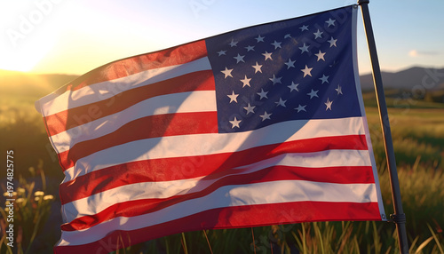 Wide Close-Up of American Flag for Memorial Day Background