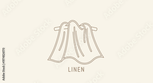 Minimalist Line Art Icon: Elegant Outline Illustration of Linen Towels Hanging on a Rack, Simple Textile or Laundry Symbol