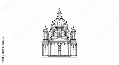 Ornate domed building with flanking towers and grand columns