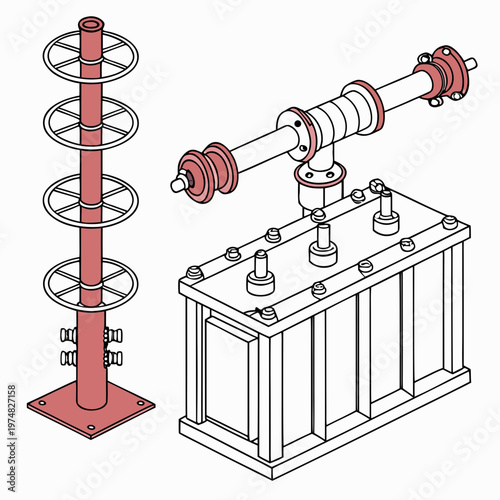 An illustrative depiction showcases a detailed technical diagram of a vintage radio transmitting apparatus featuring various components high quality professional modern elegant