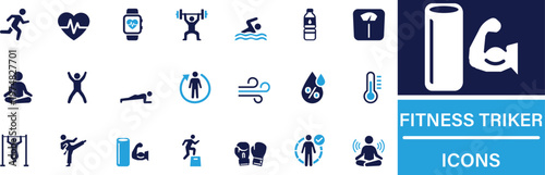Fitness tracker icon set fitness, tracker, health, sport, workout, exercise, smart related premium editable vector graphics.