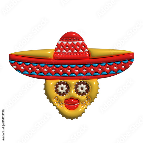 Isolated gingerbread cookie character wearing a sombrero for Cinco de Mayo celebration