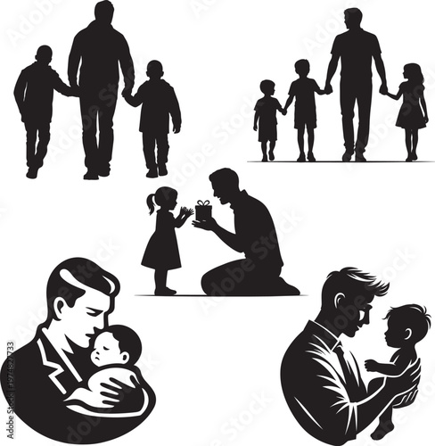 Father and Child Silhouette Set with Parenting, Family Bonding and Love Moments