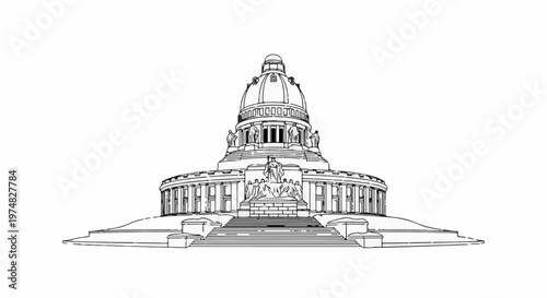 A neoclassical style capitol building with a prominent dome and grand staircase