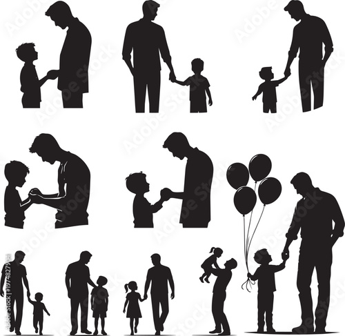 Father and Child Silhouette Collection with Family Bonding, Parenting and Love Moments