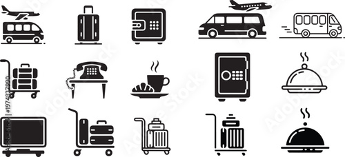Collection of flat design transportation communication and travel icons isolated on transparent background