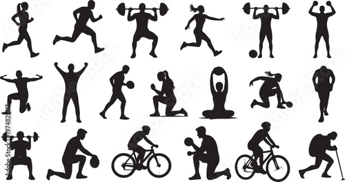 Various Sports Silhouettes of People Exercising and Playing Outdoors