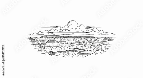 Majestic, layered rock formations stretch across a vast canyon under a cloudy sky