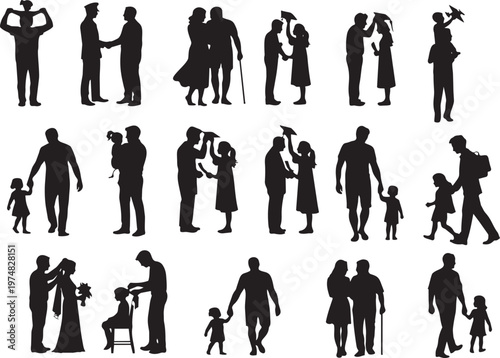 Family Life Silhouette Collection with Couples, Parents, Children and Daily Activities
