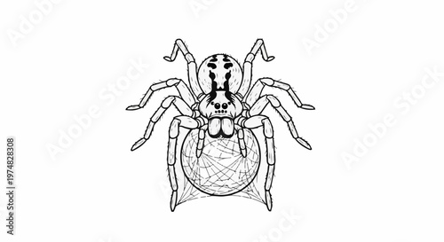 Detailed illustration of a spider with eight legs and a web ball