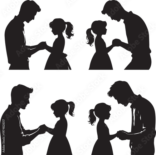 Father and Daughter Silhouette Set with Loving Bond and Family Interaction Moments