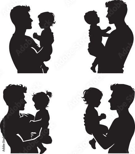 Father and Baby Silhouette Set with Parenting, Love and Care Moments