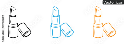 Vector icons of lipstick in black, Blue and orange on white background