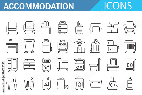 Editable stroke furniture icons minimal outline vector for living space design