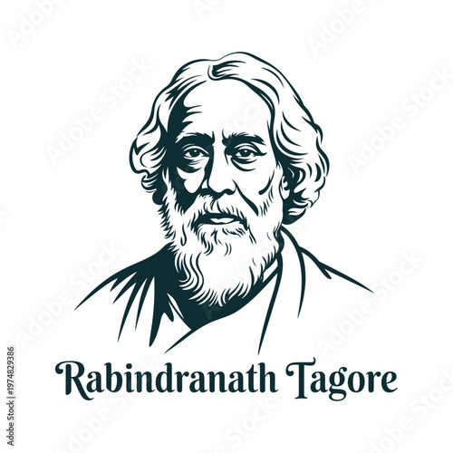Rabindranath Tagore Portrait Indian Poet and Nobel Laureate Illustration, Rabindra Jayanti
