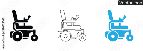 Wheelchair icons in black, Outline, And blue on white background