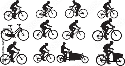 Cycling Silhouettes of People Riding Bicycles in Various Poses