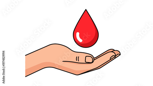 Hand Holding Red Blood Drop.