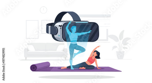 woman in yoga class wearing virtual reality headset