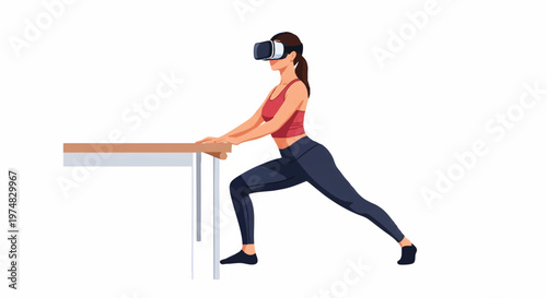 Woman wearing VR headset exercising with support