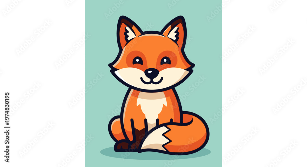 Obraz premium Cute Cartoon Orange Fox Sitting.
