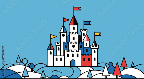 Colorful Cartoon Castle Illustration.