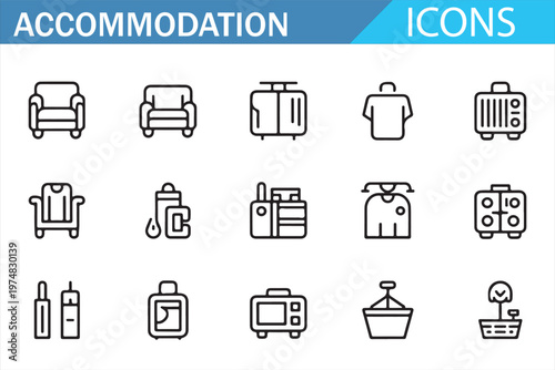 Interior furniture icons pack minimal outline vector for home and apartment design